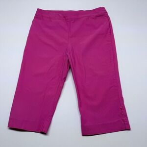 🔴 Chico´s Womens Pink Capri Pants Button Detail Elastic Waist Size 14